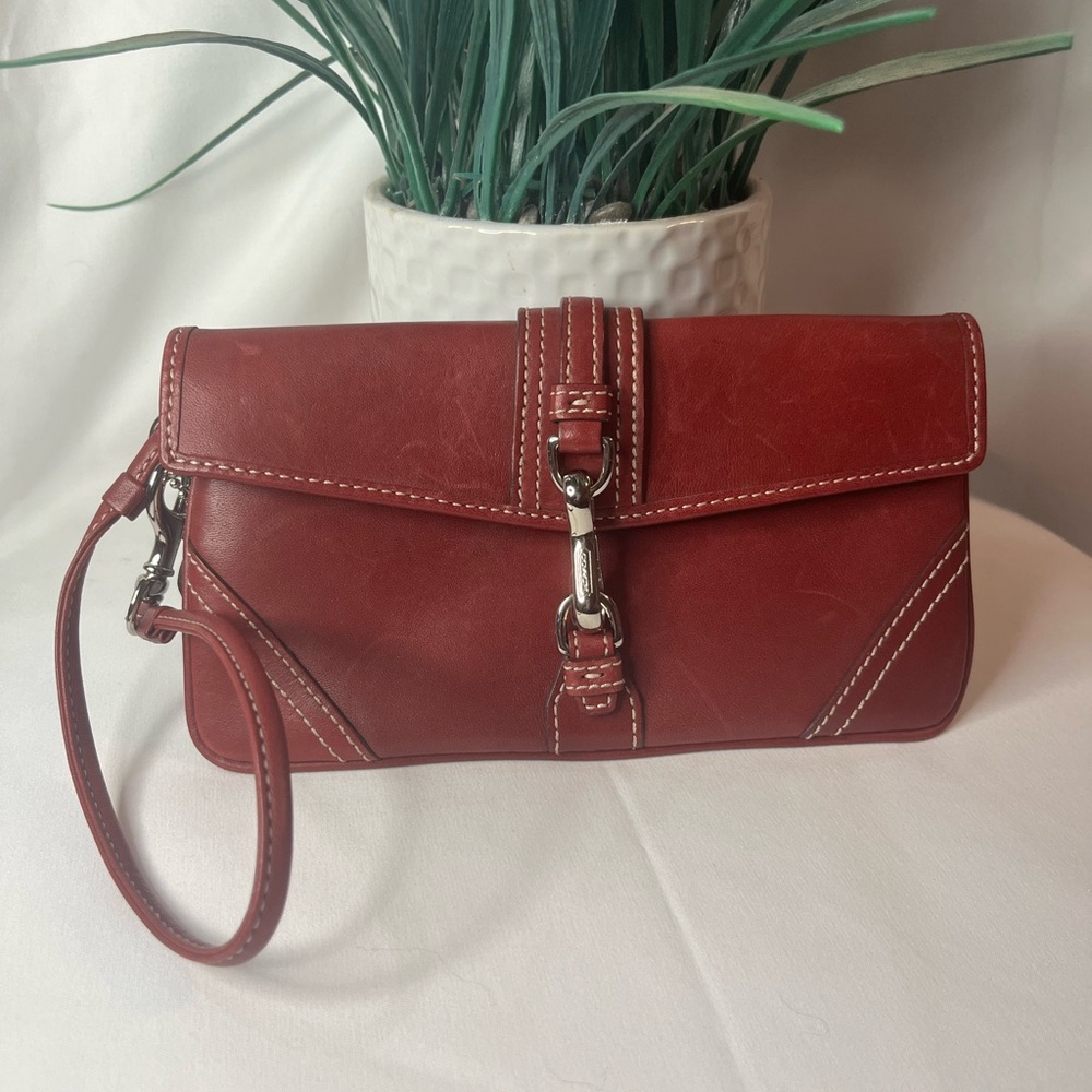 Elegant Red Leather Wristlet